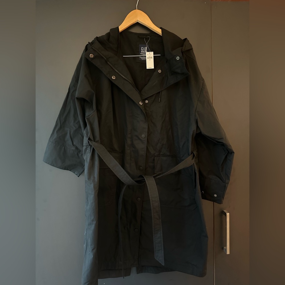 GAP Black Hooded Raincoat with Belt